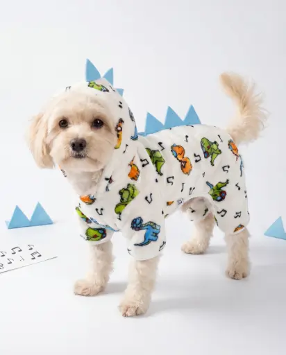Pijama Enterizo para Perro de Felpa Dinosaurio